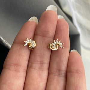 New, 18k Gold Filled Stud Cubic Zirconia Baguette Earrings